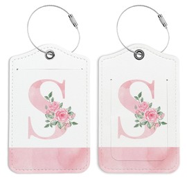 LARTSFRO Pink Alphabet Flower Luggage Tags for Suitcases, Letter S Luggage Tag for Women, Initial Luggage Tag, Back to School, Trendy Girly 2 Pack Travel Luggage Tag, Teen Girls Gifts Suitcase Tags