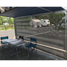 Tentproinc RV Awning Sun Shade Screen 7' X 13' 3'' (Fit for 14' Awning) Black Mesh Sunshade for Motorhome Camper Trailer Awning Shade Screen UV Blocker (American Flag)