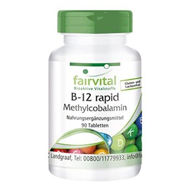 fairvital B-12 – Rapid Vitamin B12 500µg Vegan Methylcobalamin with Folic Acid, Biotin, Vitamin B6 & Vitamin C, 90 Sublingual Ingual Tablets with Acerola Taste – For higher energy and Nerves