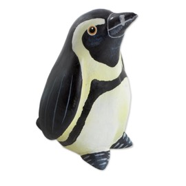 NOVICA Artisan Handmade Ceramic Figurine Sculpted Painted African Penguin Yellow Black White Guatemala Sculpture Bird [2.8in H x 1.8in W x 2in D] ' African Penguin'