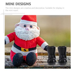 Toddmomy Miniature Boots 3 Pairs Mini Christmas Santa Boots,Christmas Black Mini Shoes Boots for Dollhouse Decoration DIY Craft Project Christmas Table Centerpiece