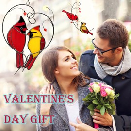 Cardinal Stained Glass Suncatchers with Stick Hook, Red Bird Ornaments, 4.3 x 7.9 inches, Window Hanging, Gifts for Mom/Grandma (Love)