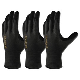 COOLJOB A3 Cut Resistant Safety Work Gloves for Men Women, Black Nitrile Coated Rubber Fishing Gloves Knife Proof, Touchscreen, Extra Hand Protection for Wood Cutting Carving, 3 Pairs Large