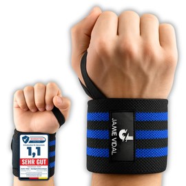 JAMIE VIDAL® [Test Winner Wrist Bandages 60 cm [Premium] Wrist Wraps for Fitness, Weight Sports, Bodybuilding, Crossfit, Wrist Brace Strong Wrist Support for Men and Women (Blue Black)