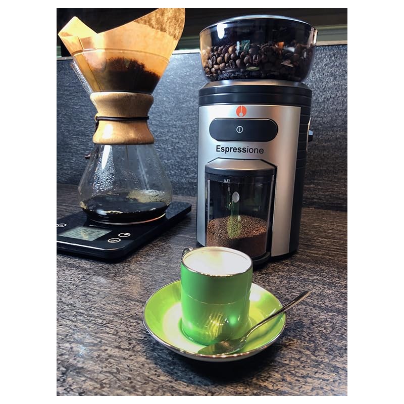 Espressione Professional Conical Burr Coffee Grinder, Black/Silver, 8.5-Oz.