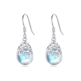 Moonstone Star Earrings Women 925 Sterling Silver Hypoallergenic Moonstone Drop Dangle Earrings Star Jewelry for Sensitive Ears