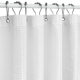 Curoayood Shower Curtain for Bathroom,Machine Washable Light Weight Fabric Woven Bath Curtain Waterproof Rideau de Douche 72x72 inch White with Stainless Steel Hooks
