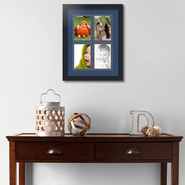 ArtToFrames Collage Photo Frame Double Mat with 2-3.5x5 inch Openings with Black Frame and Delft Blue Top Mat