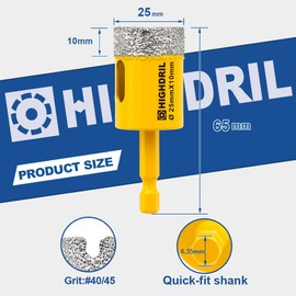 HIGHDRIL Dry Diamond Drill Bits - 2Pcs 25mm 1" Diamond Core Drill Bits with Quick-fit Hex Shank for Granite Marble Porcelain Tile Ceramic