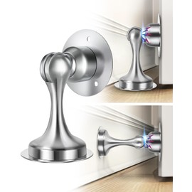 Door Stoppers Magnetic Door Catch, Door Stops for Bottom of Door Keep Door Open, Magnet Door Holder for Wall and Floor Mount (Silver, 4 Pack)