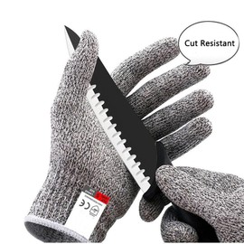 Tangseajiao 1 Pairs Gray Secure Cut Resistant Gloves, Safety Work Gloves Level 5 Protection, Food Grade Reliable Cutting