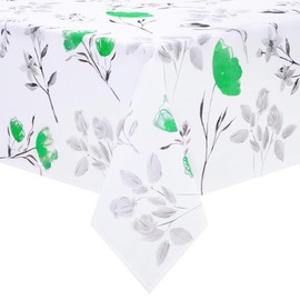 Likiyol Floral Tablecloth 60x84 Inch Rectangle, Flower Decoration Table Cloth for Spring Summer, Waterproof Fabric Wrinkle Free Table Cover for Kitchen, Dining Room, Party, Picnic, Camping, Green