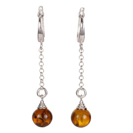 Amber Earrings - Sterling Silver Baltic Honey Amber English Lock Dangling Earrings "Elidee" - Sterling Silver Jewelry Collection