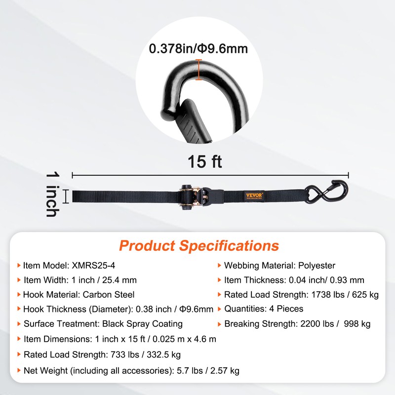 Ratchet Tie Down Straps for Cargo Securing – 4-Pack Heavy-Duty
