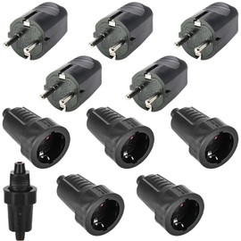 5 Pairs Schuko Plug Coupling: 250V 16A IP54 Protective Contact Plug, Rubber Schuko Coupling Set, 2-Pin Outdoor Waterproof Black Schuko Plug and Rubber Coupling without Cable