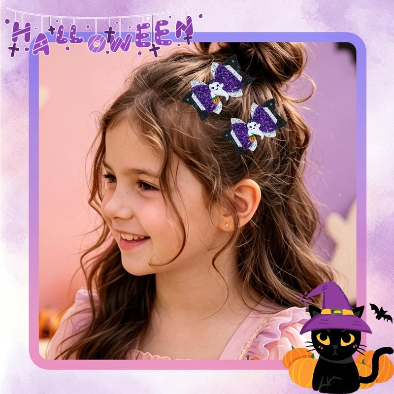 Halloween Pumpkin Hair Clips Ghost Hair Bows Sequin Hair Barrettes