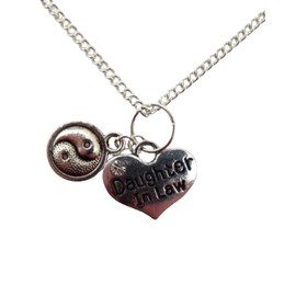 Silver Plated Necklace Daughter In Law Love Heart Gem Charm Yin Yang