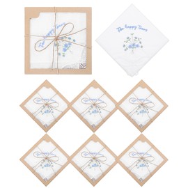 Kinlop 6 Set Embroidered Wedding Handkerchiefs, 11"x11" Happy Tears Handkerchiefs with Lace, Mother of The Bride Gifts Something Blue Gift for Bride Mother father Hankie Blue Tissue for Party Wedding