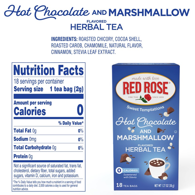 Red Rose Sweet Temptations Dessert Tea Hot Chocolate with Marshmallow,