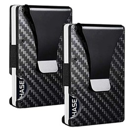 Poemtian 2PCS Carbon Fiber Wallet for Men RFID Blocking Minimalist Wallet with Metal Clip Slim Money Clip Wallet Cash Credit Card Holder