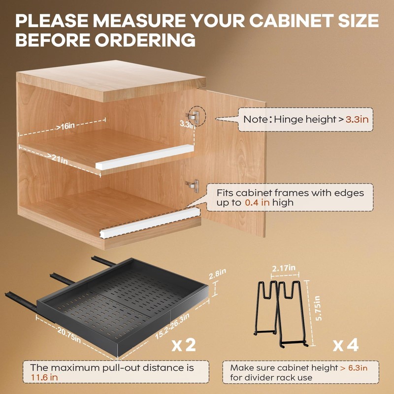 Seinloes 2 Pack Pull out Cabinet Organizer 21" Deep With