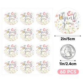 Anwyll Wildflower Thank You Gift Stickers,60Pcs 2Inch Thank You Birthday Party Favors Stickers,Self-Adhesive Wildflower Baby Shower Sticker for Wedding Bridal Shower Birthday Wildflower Party Decor