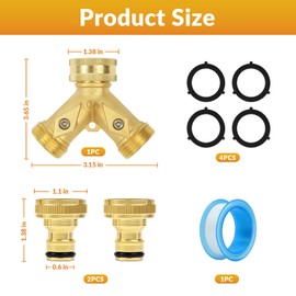 Garden Hose Splitter 2 Way, Y Hose Pipe Splitter Individual On/Off, Double Outlet Garden Tap, 3/4" Hose Connector with 2 Quick Connector and Fittings for Watering, Gardening, Washing