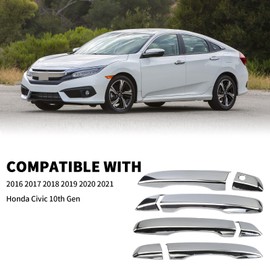 BENXUTO Chrome Door Handle Cover Trim Compatible with 10th Gen Honda Civic Sedan Hatchback Coupe Type R 2016 2017 2018 2019 2020 2021 Exterior Door Handles Without Smart Entry Keyhole Car Decoration