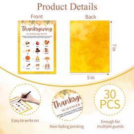 CBFEBCBST Thanksgiving Party Game Cards, Scavenger Hunt Game Cards for 30 Guests, Friendsgiving Treasure Hunt Games Fall Thanksgiving Harvest Activities Party Games Supplies -A09