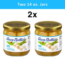 Aunt Nellie’s Whole Holland-Style Onions | Mildly Sweet-Tart and Delicious | Imported Bite-Sized, Plump Onions | Soup, Stews, Casseroles, Cocktails | 14 oz. glass jars (Pack of 2)