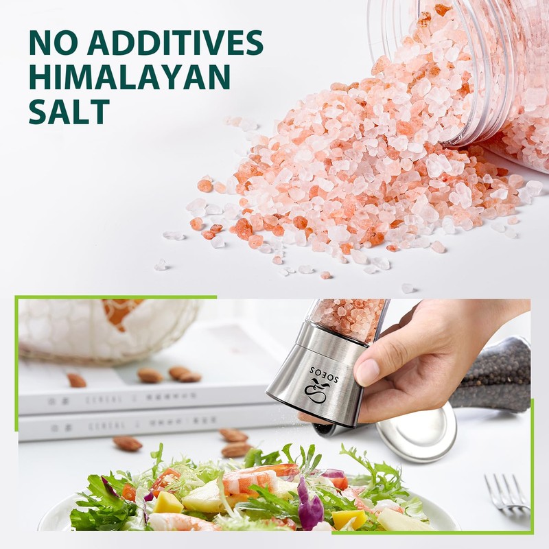 Soeos Himalayan Pink Salt 20oz + Rainbow Peppercorns 8oz, Salt