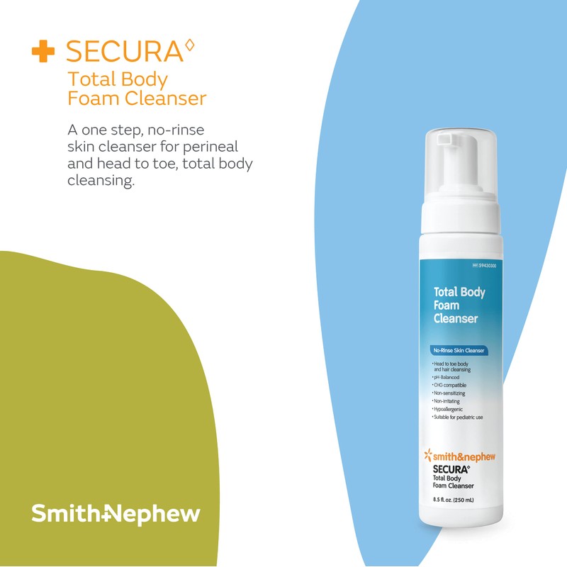 Smith+Nephew SECURA◊ Total Body Foam Cleanser, Foaming Waterless Body Cleanser,