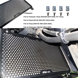 Aluminum Radiator Guard Fit for Ninja 400/Z400 (2018-2025) & Ninja 500/Z500 (2024+) | Bolt-On Crash Protection Accessories | Tool-Free Install