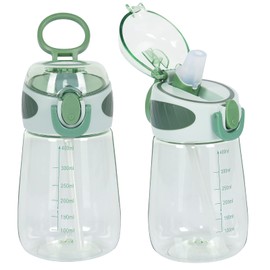 YOBOKO 400 ml Water Bottle with Straw, BPA-Free, Lightweight, 14 oz Water Bottle for Toddlers, with Handle, Wide Mouth, Leak-Proof, Cute Straw Bottle for Boys, Girls, Adults (Green)