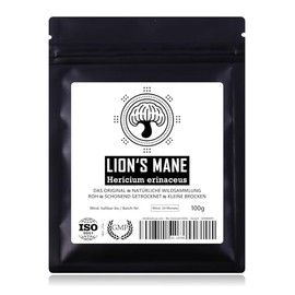 LIONS MANE Pilzbrocken - Natürliche Wildsammlung | TOP-Qualität vom Original | GMP + ISO-9001-zertifiziert + laborgeprüft | roh vegan + schonend getrocknet | perfekt als Tee | kein Pulver | 100g