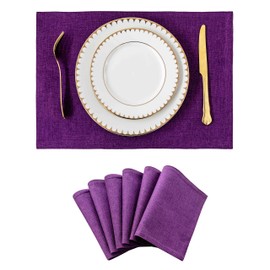 Home Brilliant Table Placemats Sets of 6, Thick Linen Durable Eggplant Place Mats for Indoor Use, Heat Resistant Table Mats, 33 x 48 cm(13x19 Inch), Purple