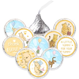 Winnie Baby Shower Decorations - Mini Kisses Stickers & Pooh Sticker Set - Thank You Chocolate Labels - 1st Birthday Party Favors - 180 Pcs