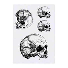4 x 'Skull' Temporary Tattoos - Water Resistant, Skin-Safe, Non-Toxic Transfers, Mixed Sizes (TO00003287)
