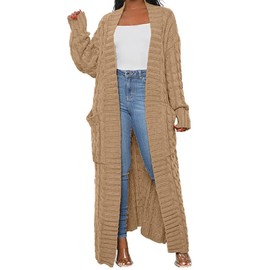 LIVECLOTH Stylish Cable Knit Dual Pocket Cardigan Plus Size, Cardigan Sweaters for Women Plus Size, Women Oversized Sweater Cardigan (Khaki, 2XL)