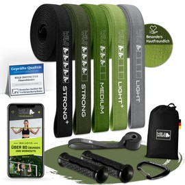 Wild Instincts® Fitness Bands Fabric Set of 5 + Handles & Door Anchor/Resistance Bands Long/Gymnastics Band Fabric/Fitness Bands Long/Training Bands/Long Resistance Bands/Sports Bands Fitness