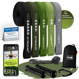 Wild Instincts® Fitness Bands Fabric Set of 5 + Handles & Door Anchor/Resistance Bands Long/Gymnastics Band Fabric/Fitness Bands Long/Training Bands/Long Resistance Bands/Sports Bands Fitness