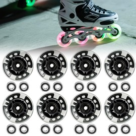 PORFOYO Inline Skate Wheels, Pack of 8 Luminous Roller Skates Wheels 72 mm, Inline Skate Parts Wheels with Ball Bearings, Universal PU Wheels for All Types of Roller Skates (72 mm)