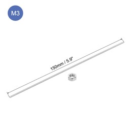 sourcing map 5Pack M3 x 150mm Fully Threaded Rod with 10 Pack Hex Nuts, 1.25mm Thread Pitch 304 Stainless Steel Right Hand Threaded Rods Bar Studs
