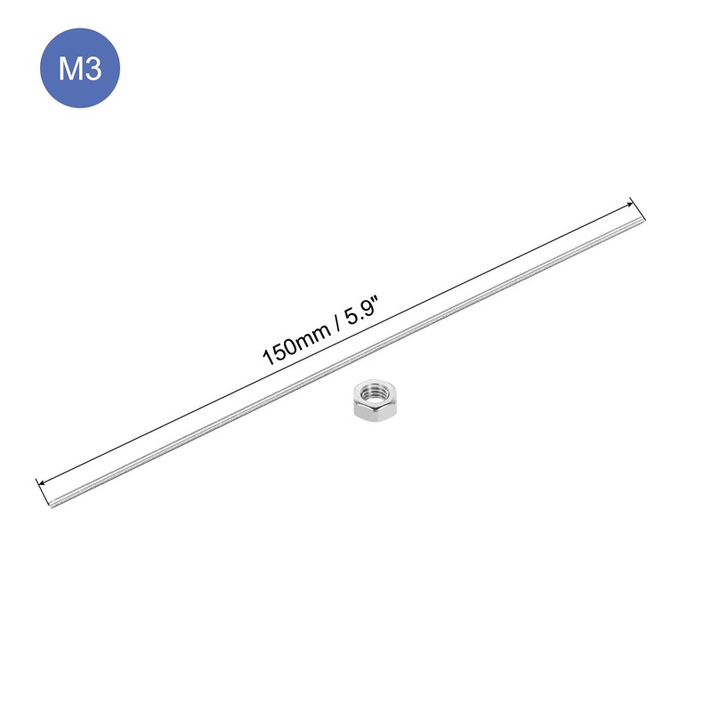 sourcing map 5Pack M3 x 150mm Fully Threaded Rod with