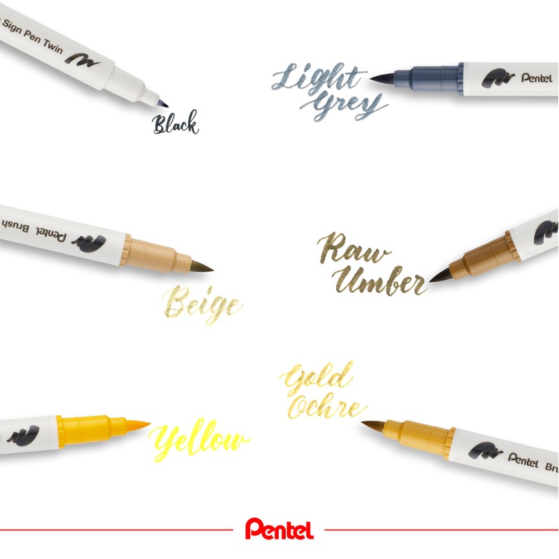 Pentel Brush Sign Pen Twin SESW30C Fibre-Tip Pen, 2 Brush-Like