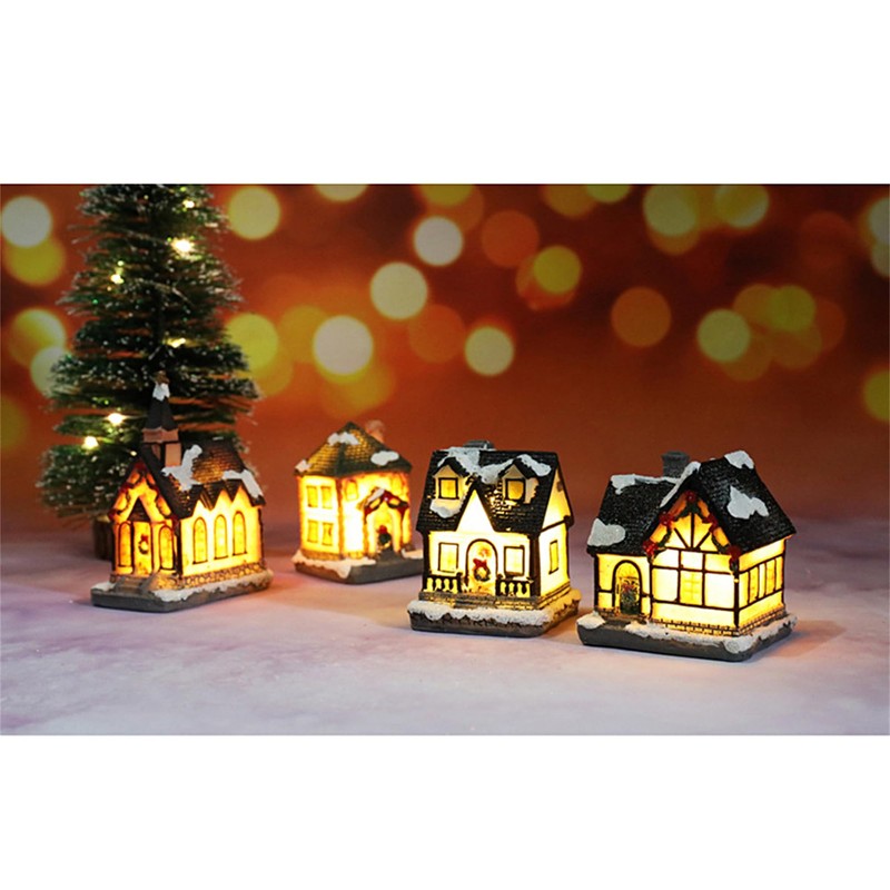 Christmas Village Sets, LED Lighted Christmas Village Houses with Figurines,Christmas