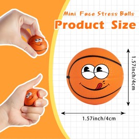 Cyclescrux 24 Pcs Mini Face Basketball Stress Balls Small Sports Foam Balls for Anxiety Relief Funny Face Squeeze Balls for Sports Party Favors Carnival Rewards Birthday Party Decoration (Basketball)