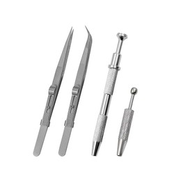 GIONAR 2 Piece Stainless Steel Jewellery Tweezers Set, Including Piercing Ball Pliers, Prong Tweezers and Diamond Holder, Pick Up Tool, Precision Tool for Jewellery Making and Repair