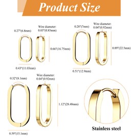 JewelryWe 3 Pairs of Hoop Earrings for Women, Stainless Steel Rectangular Huggie Hoop Earrings Set, Geometric U-shaped, Lightweight, Hypoallergenic Hoops, Minimalist Jewellery Gift, Stainless Steel