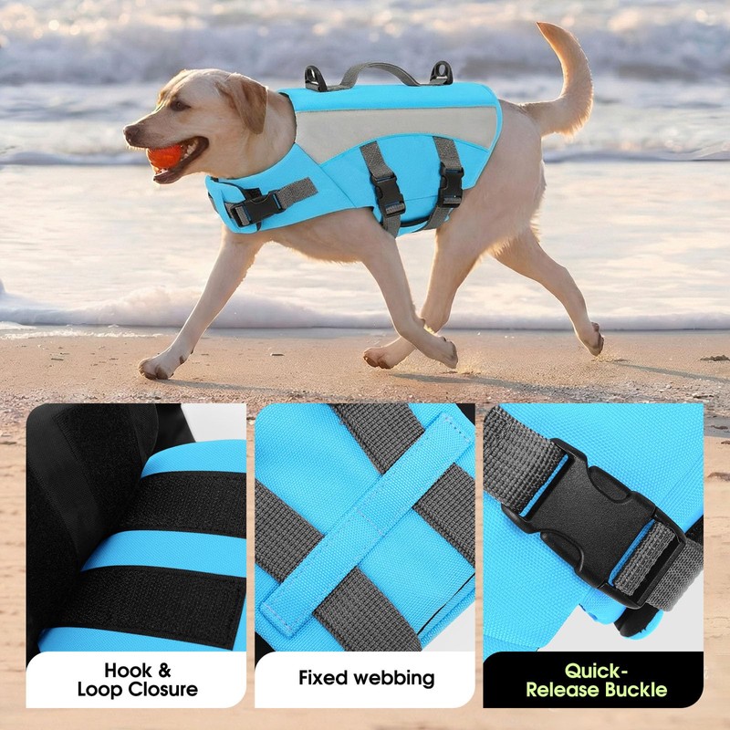 SUNFURA Dog Life Jacket, Reflective Dog Life Vest for Swimming